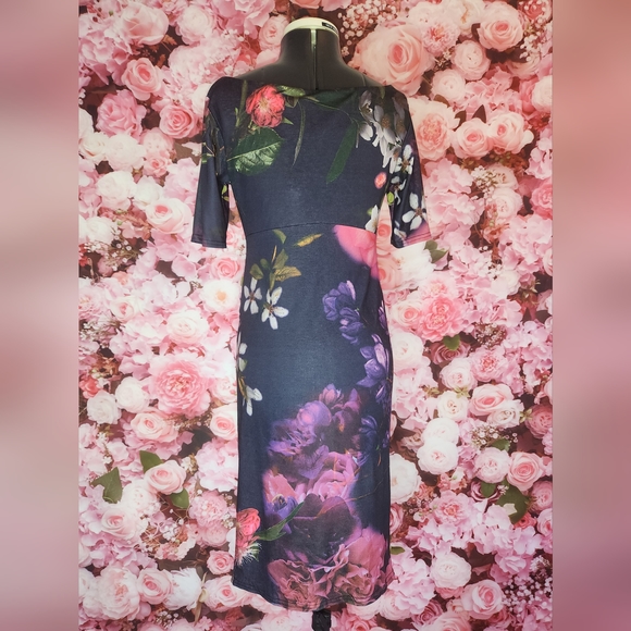 NWT ASOS Maternity Petite Bardot Dress in Floral Print Size 2 purple black pink - Picture 7 of 9